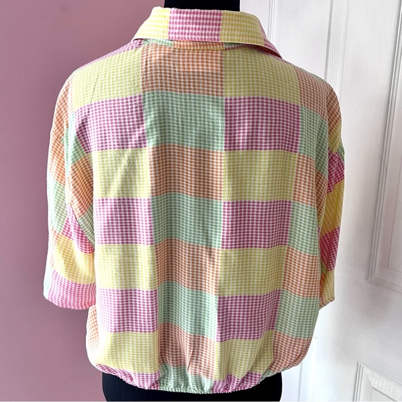 Vintage JORDACHE Short Sleeve Gingham Tie Front Button Down Women’s Size Large - Picture 4 of 7
